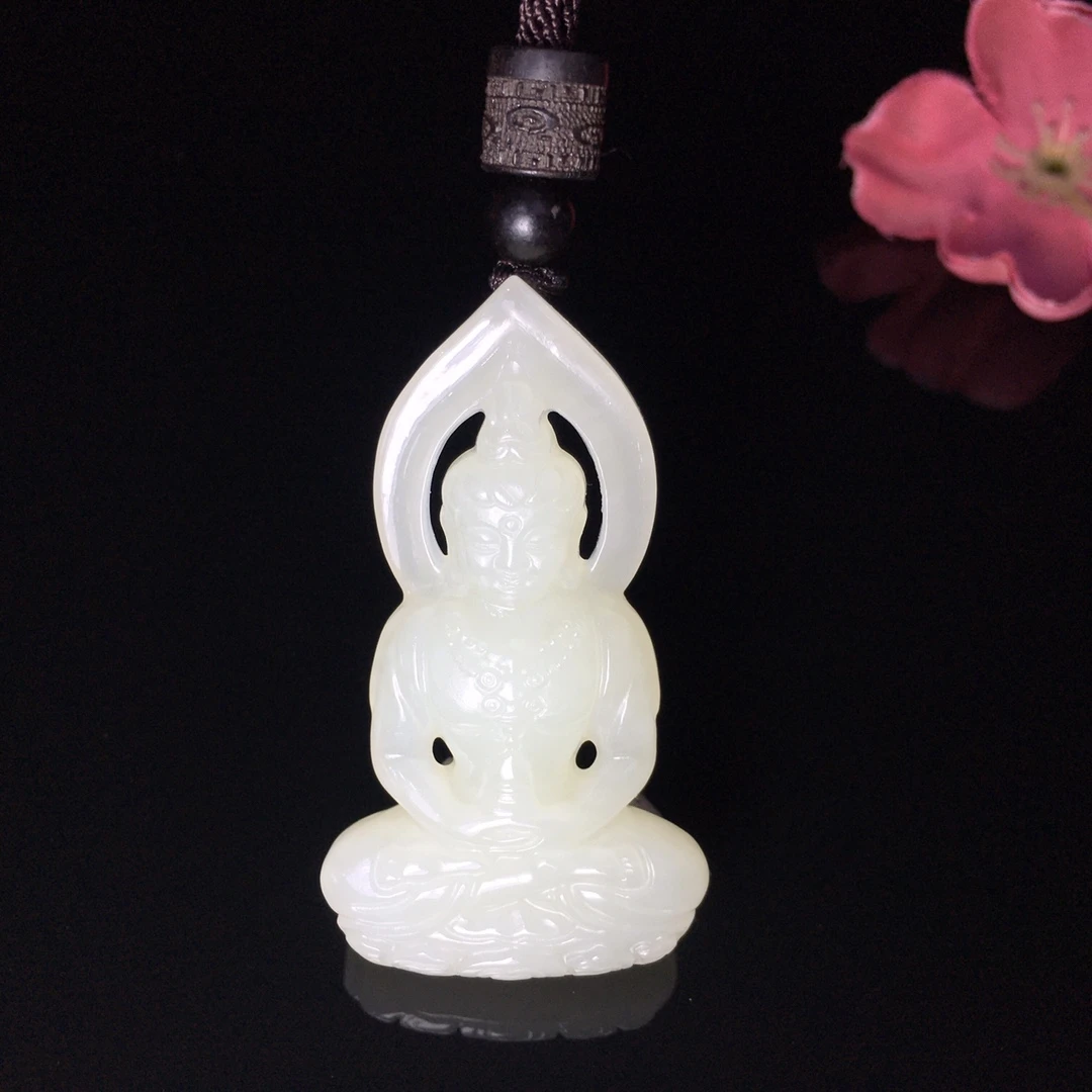 天然和田玉排纷解难镂空观音吊坠挂件吉祥如意平平安安玉坠项链