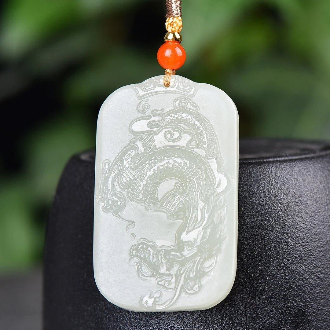 天然和田玉祥云龙牌学业有成事业如虹吊坠挂件吉祥安康五谷丰登