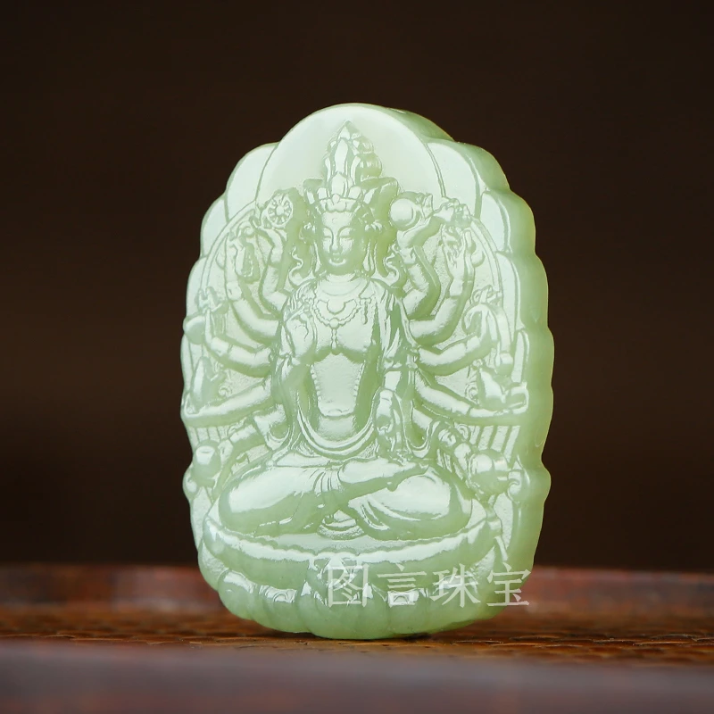 天然和田玉八大守护神手工双面雕刻时尚精美大气镯芯吊坠挂件玉牌