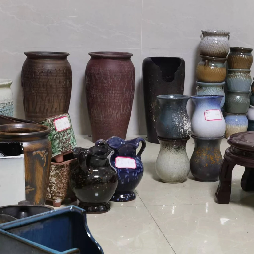 上釉陶瓷简约花盆手工粗陶陶瓷花盆完美