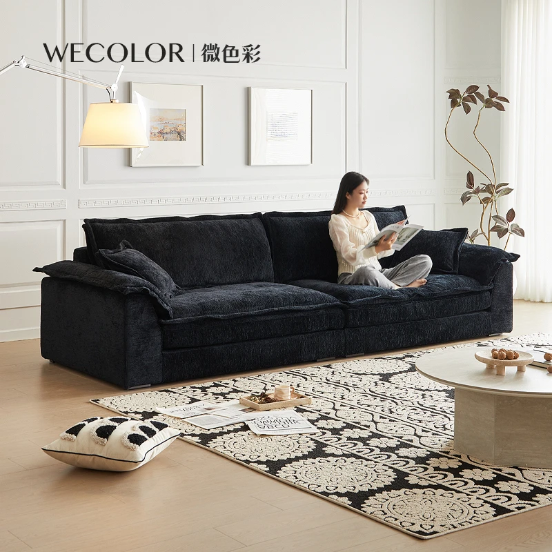 雅典娜帆船沙发雪尼尔绒布艺黑色大坐深意式极简佛山客厅沙发