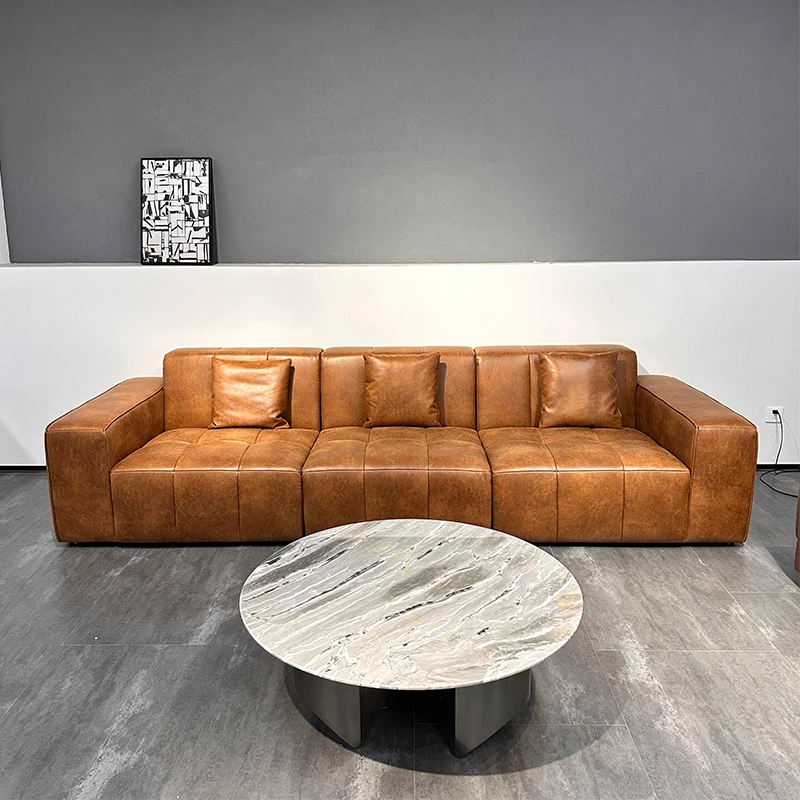 WECOLOR/微色彩中古油蜡布豆腐块沙发钢琴键沙发客厅复古直排沙发