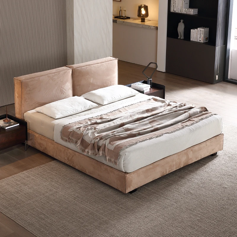 微色彩/豆腐块布艺床小户型齐边双人1.8米气动箱体床主卧大床