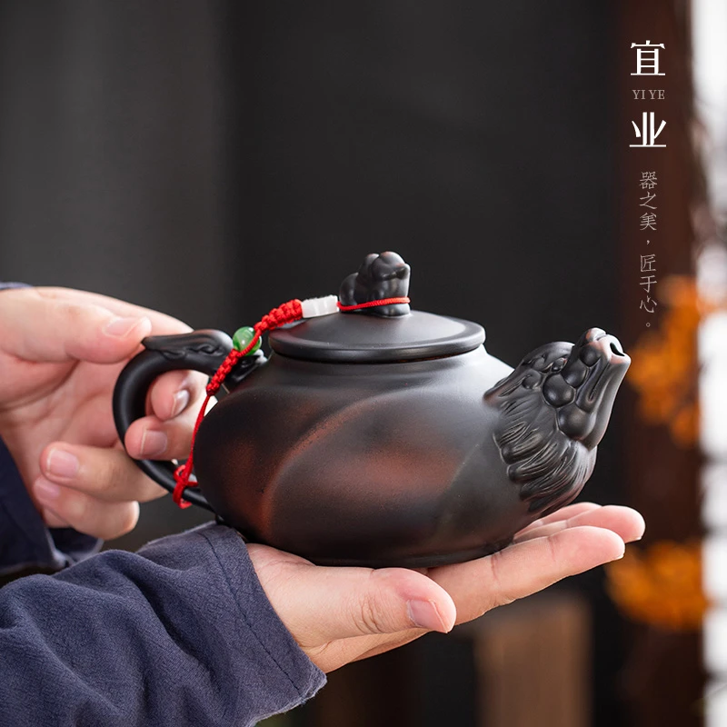 紫陶大功夫茶壶复古家用大容量陶瓷中式仿古泡茶单壶大号主人杯