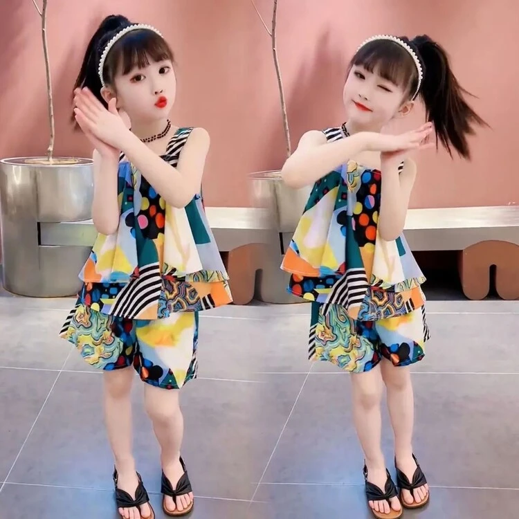 套装时髦童装韩版网红夏装洋气儿童甜美夏季卡通动漫女童中大童