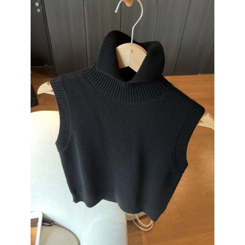 面料绝绝子！体感巨赞~慵懒风开叉高领叠穿针织衫背心女马甲毛衣