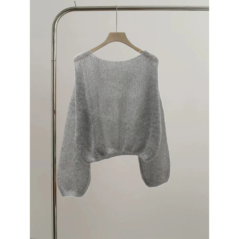 一整个爱住了！！松弛感满满灰色茧型高级软糯毛衣慵懒短款针织衫女