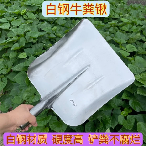 白钢养殖清粪锹清理猪粪牛粪不腐烂钢锹平头大铲鸡屎铲铲头