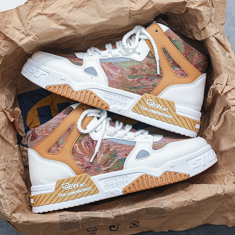 莆田高帮休闲鞋秋冬百搭厚底运动鞋冬季复古潮流轻奢高档板鞋子男