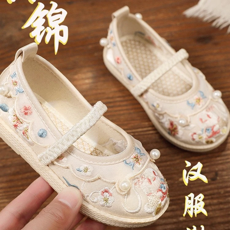 儿童网鞋汉服鞋子女童绣花鞋儿童古装古风民族风秋季汉服凉鞋
