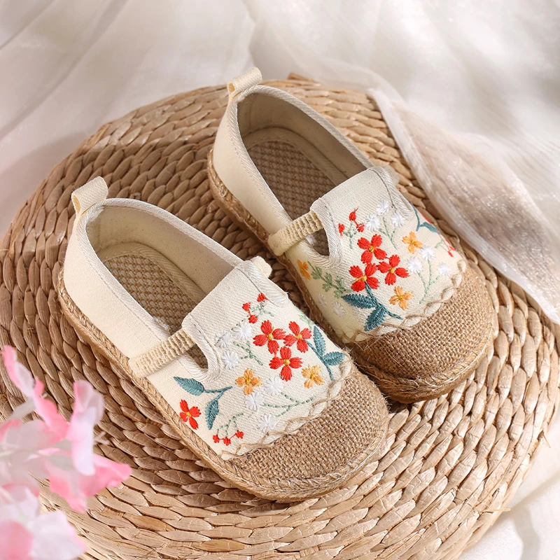 春秋老北京儿童布鞋软底亚麻渔夫鞋一脚蹬帆布鞋平底透气女童单鞋