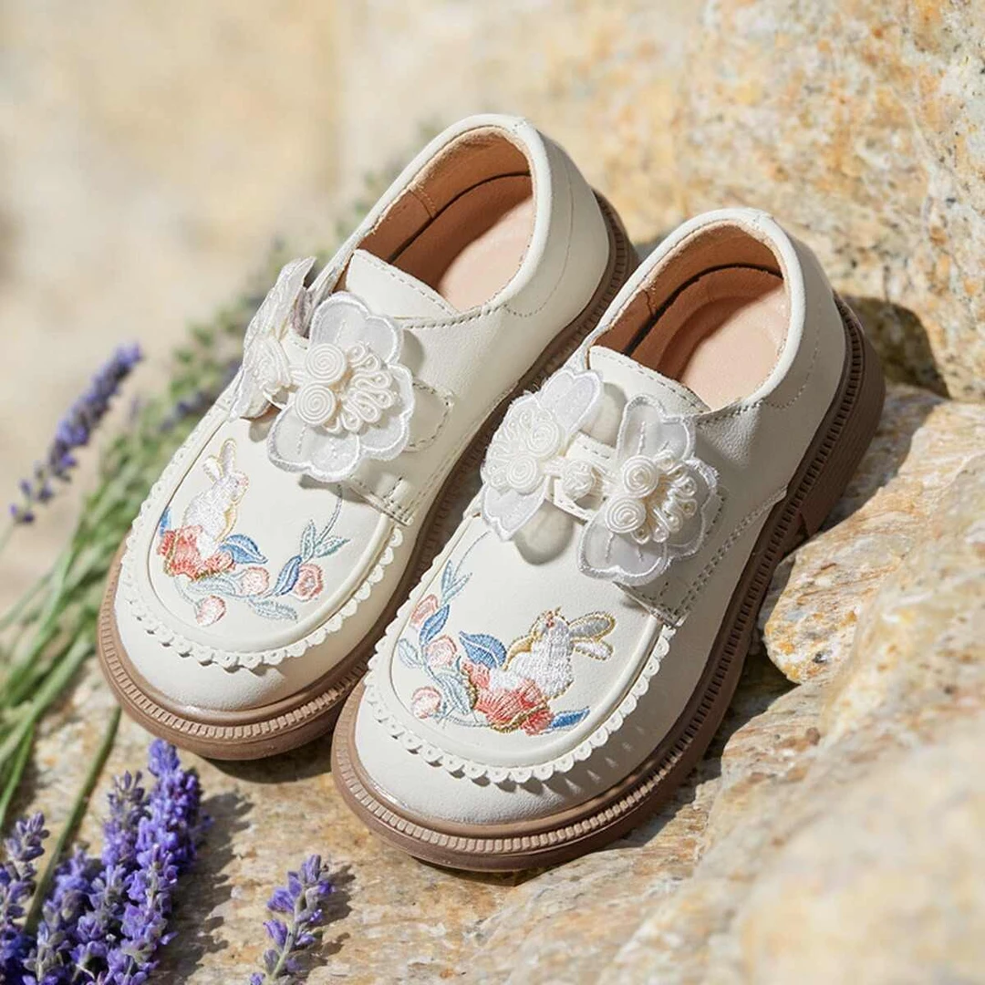 古风鞋子女童皮鞋新中式国风汉服鞋儿童表演出绣花鞋中大童公主鞋