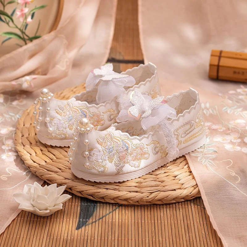 女童汉服鞋春夏新款公主配马面公主宝宝儿童手工表演古风古装绣花