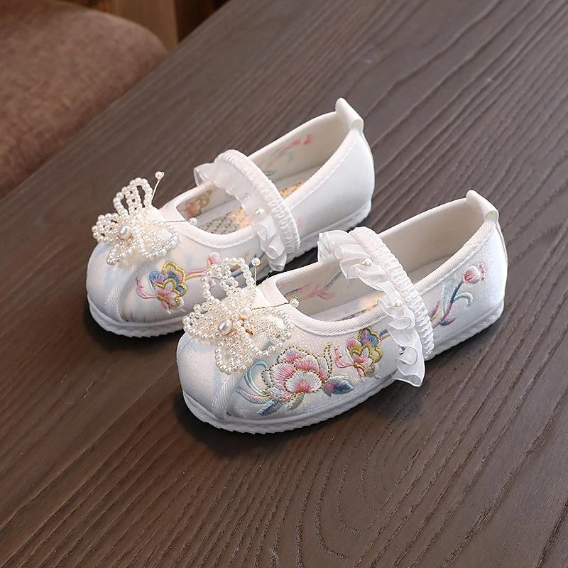 汉服鞋女童春古装搭配马面裙的鞋子立体蝴蝶古风公主鞋古代绣花鞋