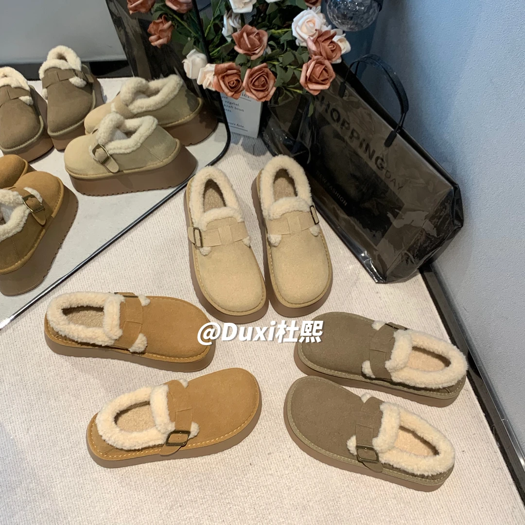 Duxi杜熙2024秋冬新款勃肯鞋加绒一脚蹬韩系简约
