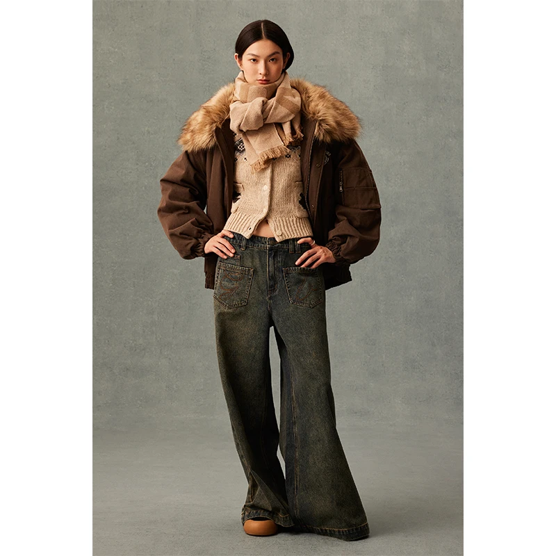 GOODBAI athletic学院logo贴布绣可拆卸帽子加厚外套派克服