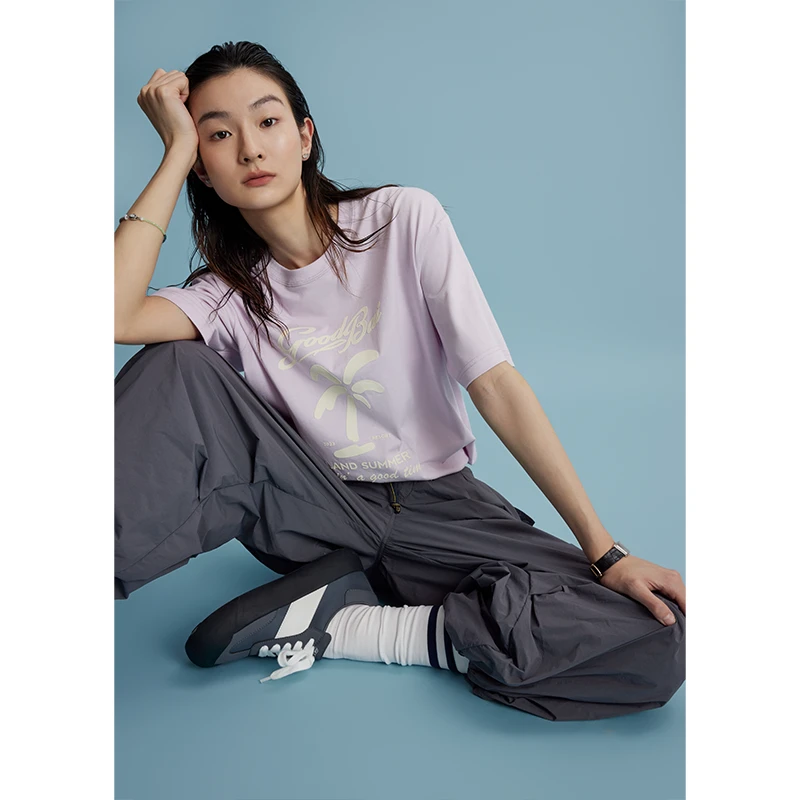 GOODBAI 夏日椰树logo印花oversize短袖T恤