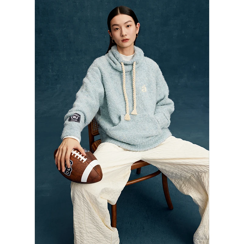 GOODBAI a字母毛毡绣宽松毛织oversize高领毛衣外套