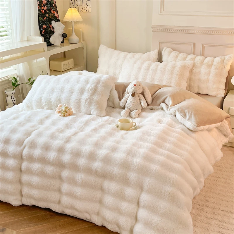 A类兔兔绒加绒加厚四件套轻奢高级冬季牛奶绒家用珊瑚绒床上用品