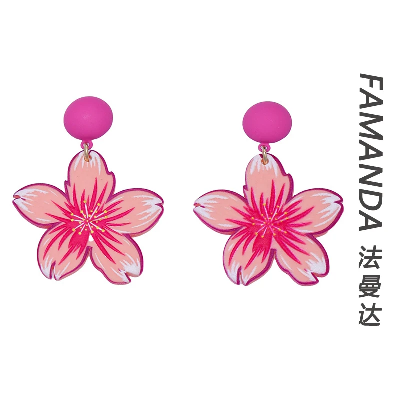 法曼达 铜合金亚克力耳饰 【提花艺术】法式小众设计多巴胺花朵耳饰