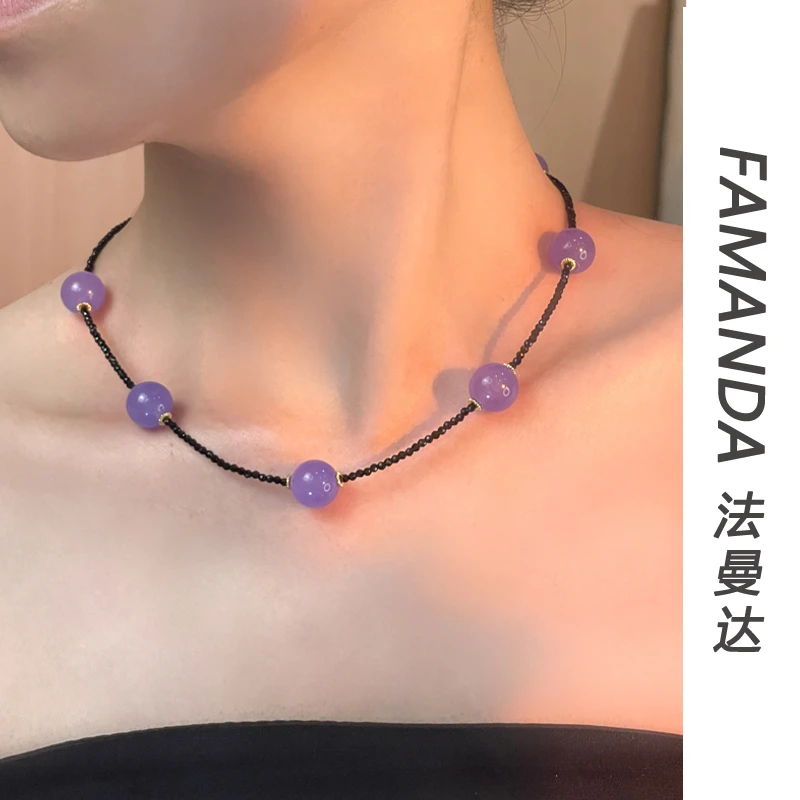 合金仿水晶项链 【紫霞仙子】紫色设计感项链