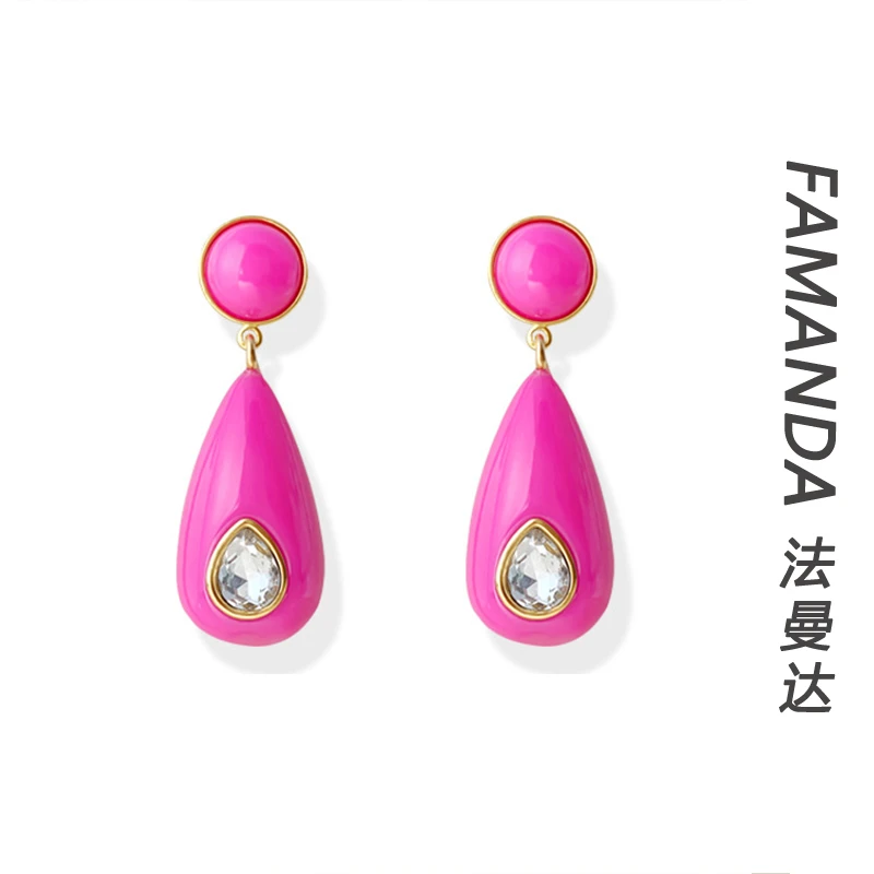 法曼达 铜合金树脂耳饰 欧美小众设计轻奢水滴造型气质时尚耳环女