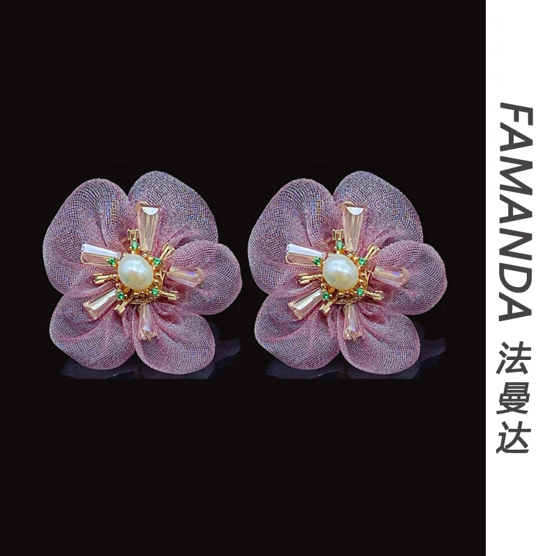 法曼达 铜合金布艺耳饰 【欧根纱花朵】新中式小众设计高级感耳环