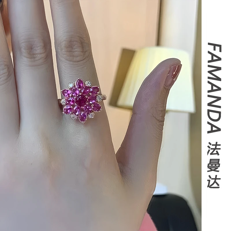 法曼达 铜合金合成锆石戒指 【倾城佳人】法式复古高级感可调节戒指