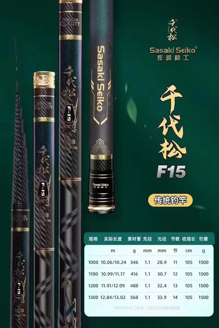 千代松F15传统钓竿炮竿进口碳素10 11 12 13米超硬超轻长竿打窝竿