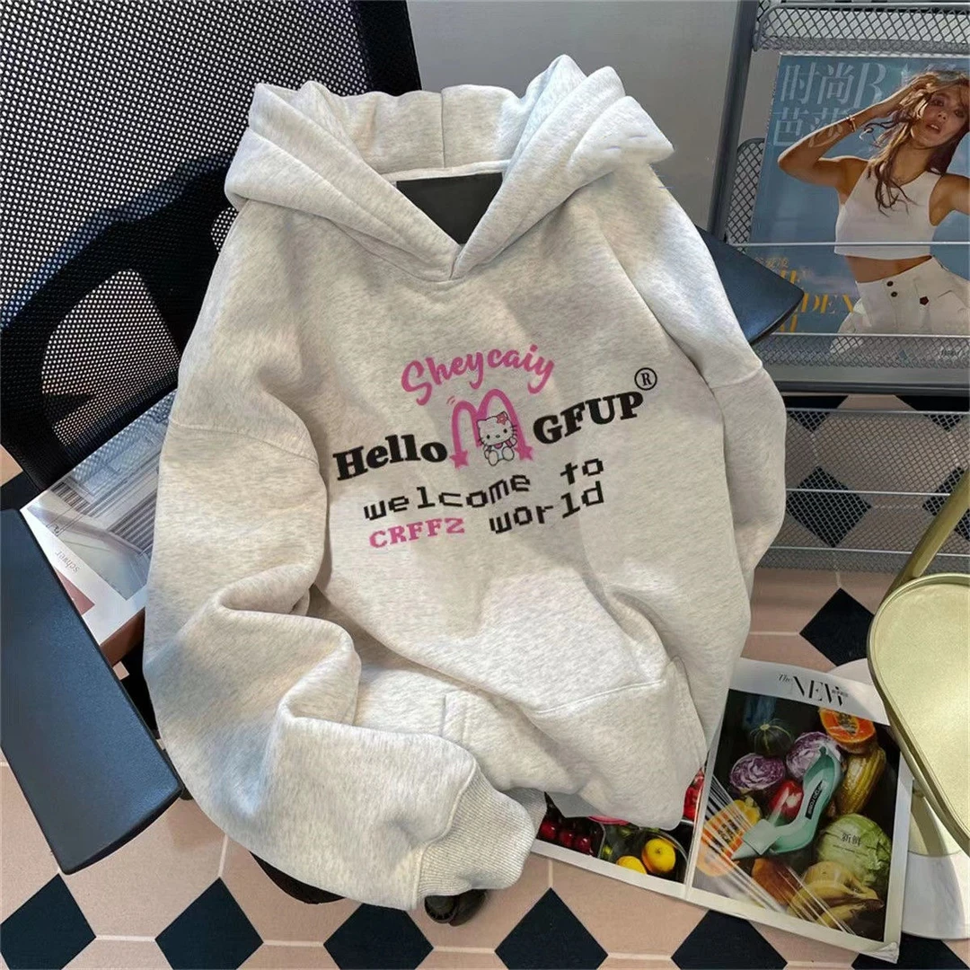 美系爆款小众设计感洋气学院风连帽卫衣女宽松情侣ins上衣卫衣男