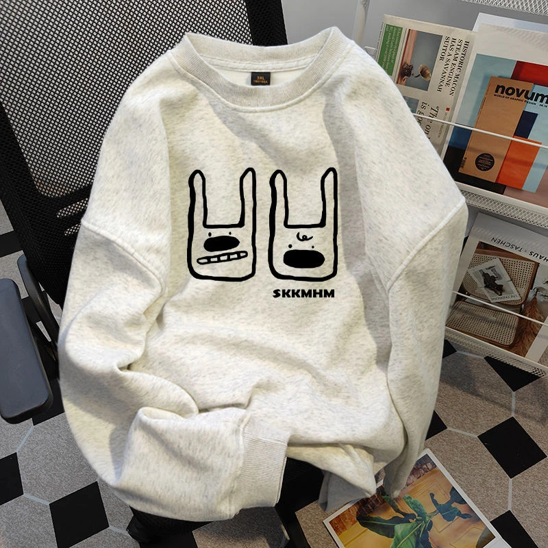 秋冬纯棉可爱甜美加绒慵懒风小众时尚百搭简约宽松圆领男女上衣服