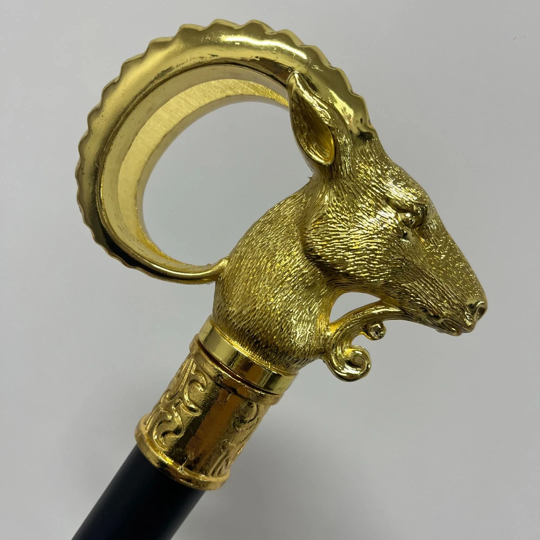 金色羊头手杖拐杖登山杖户外手杖老人高档防滑手杖