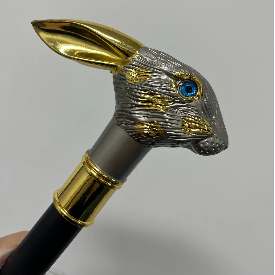 金银双色兔头手杖拐杖登山杖户外手杖老人高档防滑手杖