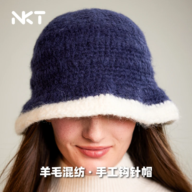 NKT INNOVATION羊毛混纺手工钩针编织帽新款女渔夫帽