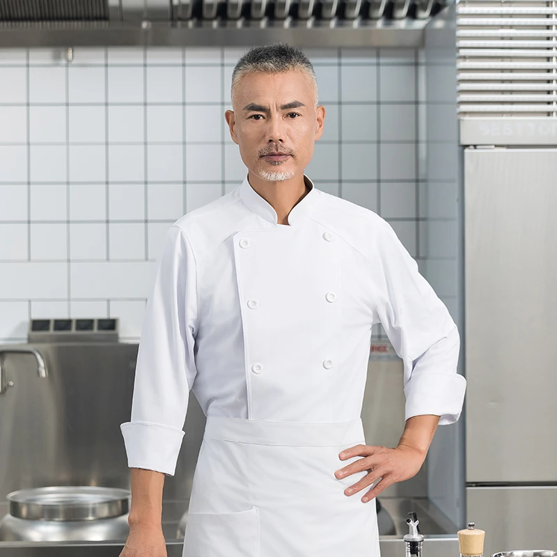 餐饮厨房厨师服长袖男酒店饭厅饭店主厨工作服秋冬装医护双排扣女