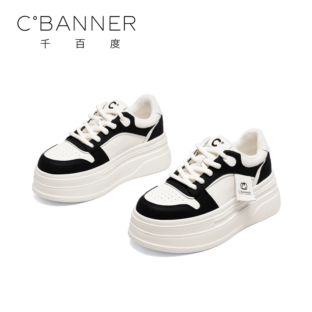 C.BANNER/千百度小众系带时尚休闲鞋女2023新款厚底增高板鞋百搭