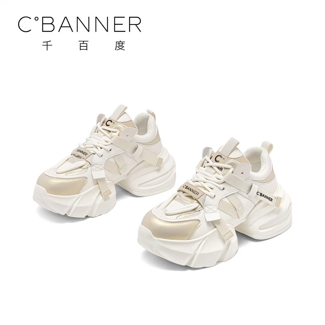 C.BANNER/千百度厚底增高系带休闲鞋2024百搭潮流老爹鞋女士网红