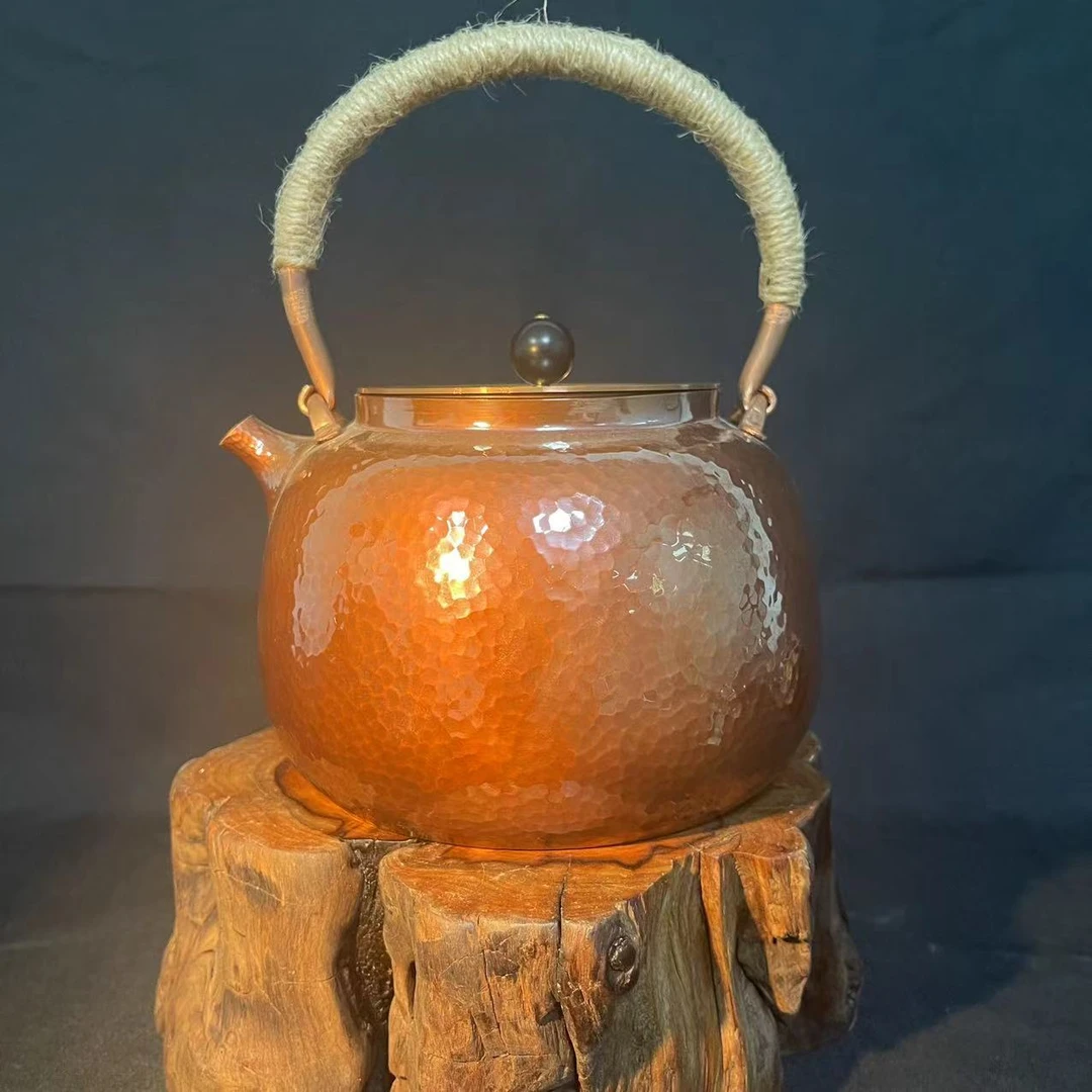 紫铜茶壶纯手工錾刻心经复古烧水壶纯紫铜功夫茶具1300ML
