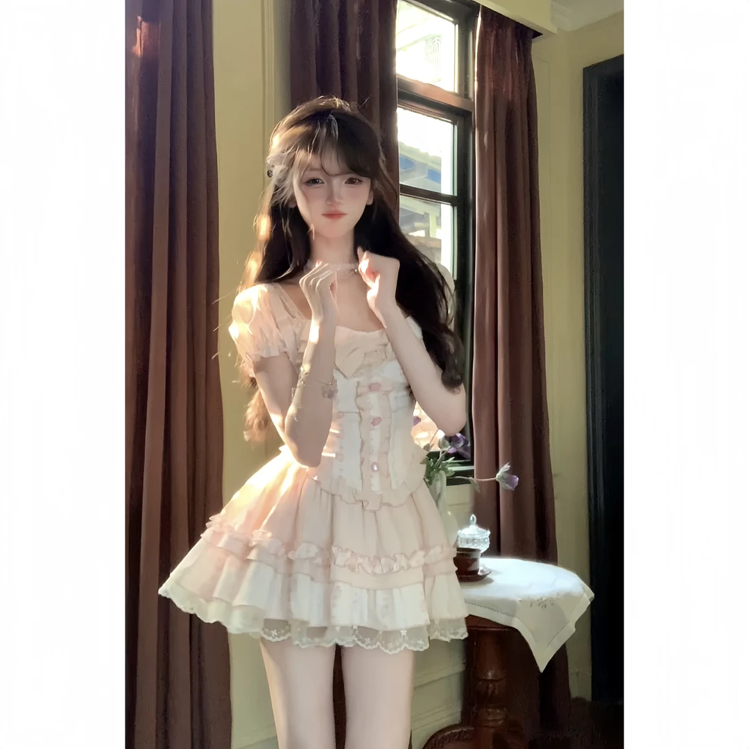 瑞茜·威瑟斯 星黛露2.0 甜美风软妹显瘦高腰上衣半裙套装R6335-1H