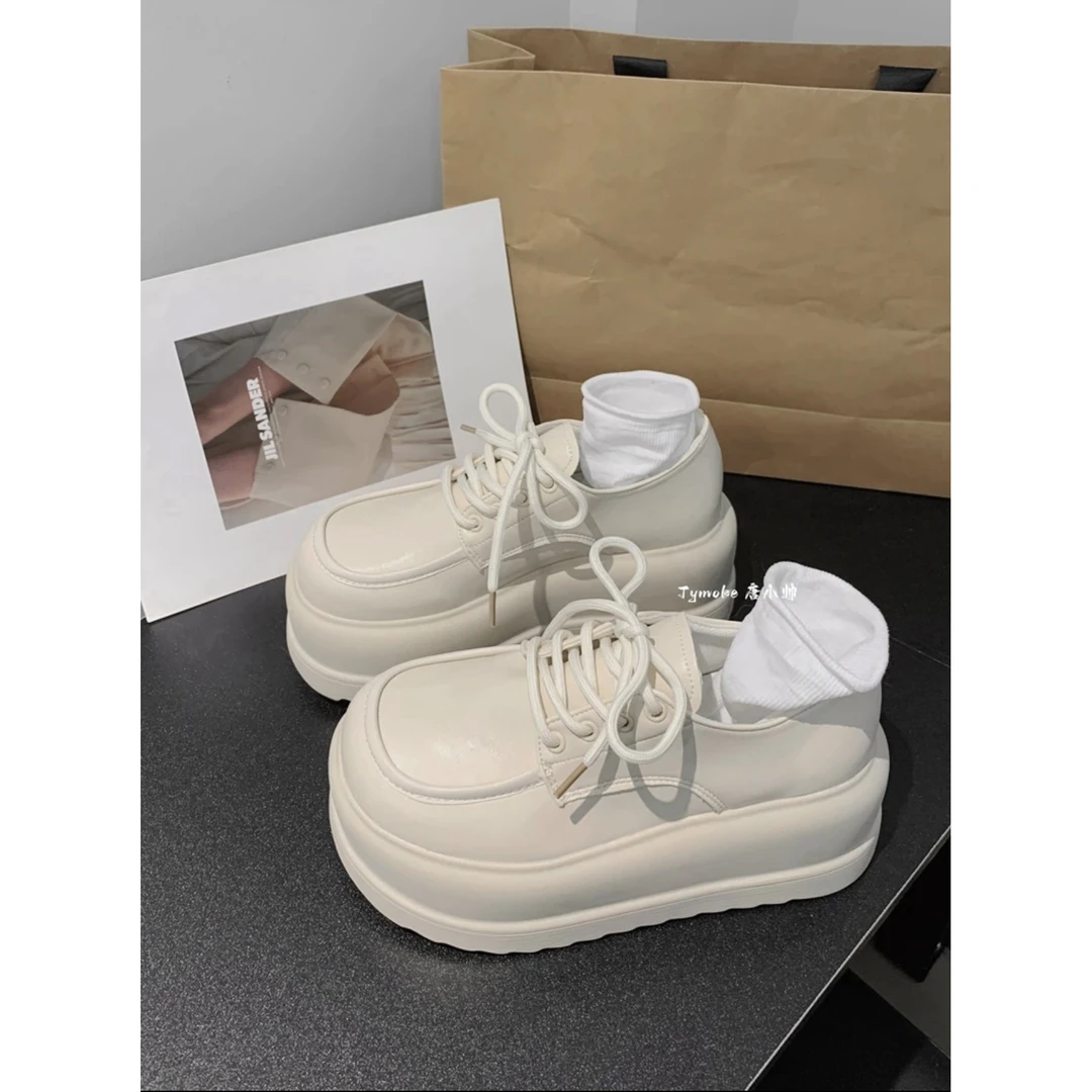 REESE 白色小皮鞋新款小个子增高鞋厚底8CM松高鞋PS0009