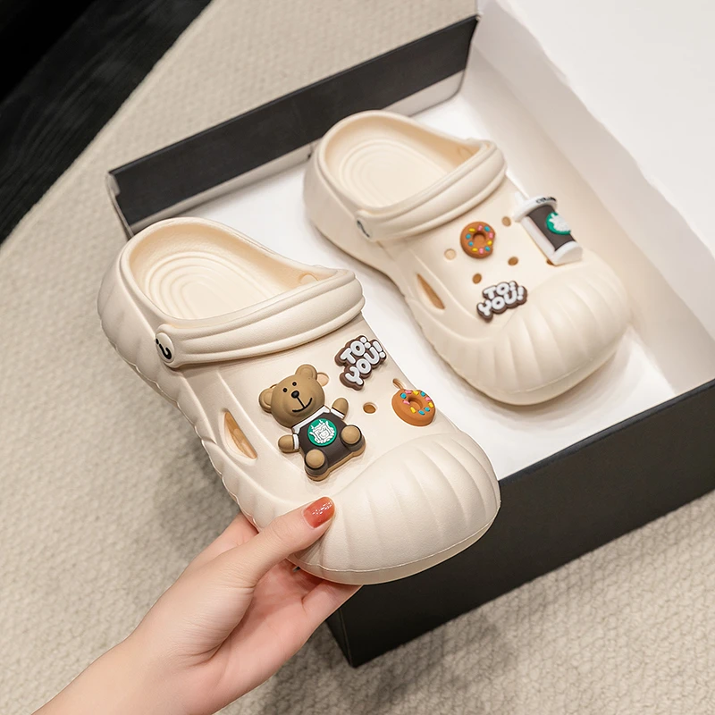 夏季踩屎感女款包头洞洞鞋外穿防滑时尚卡通凉鞋女士增高沙滩凉鞋