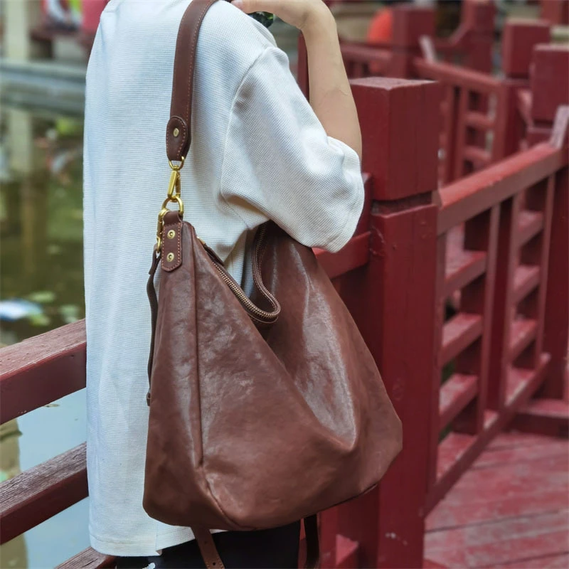 仪迪植糅胎牛皮托特包休闲手提肩包女士真皮小众斜挎包大容量百搭