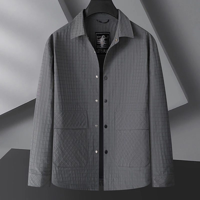 胖子中年男士翻领外套加肥加大码男装格子夹克衫肥佬宽松春秋上衣