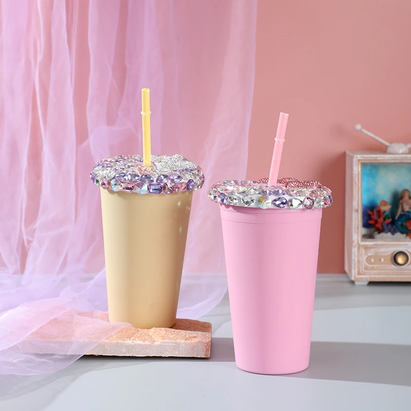 【粉色专属】满钻大口径磨砂吸管杯450ml
