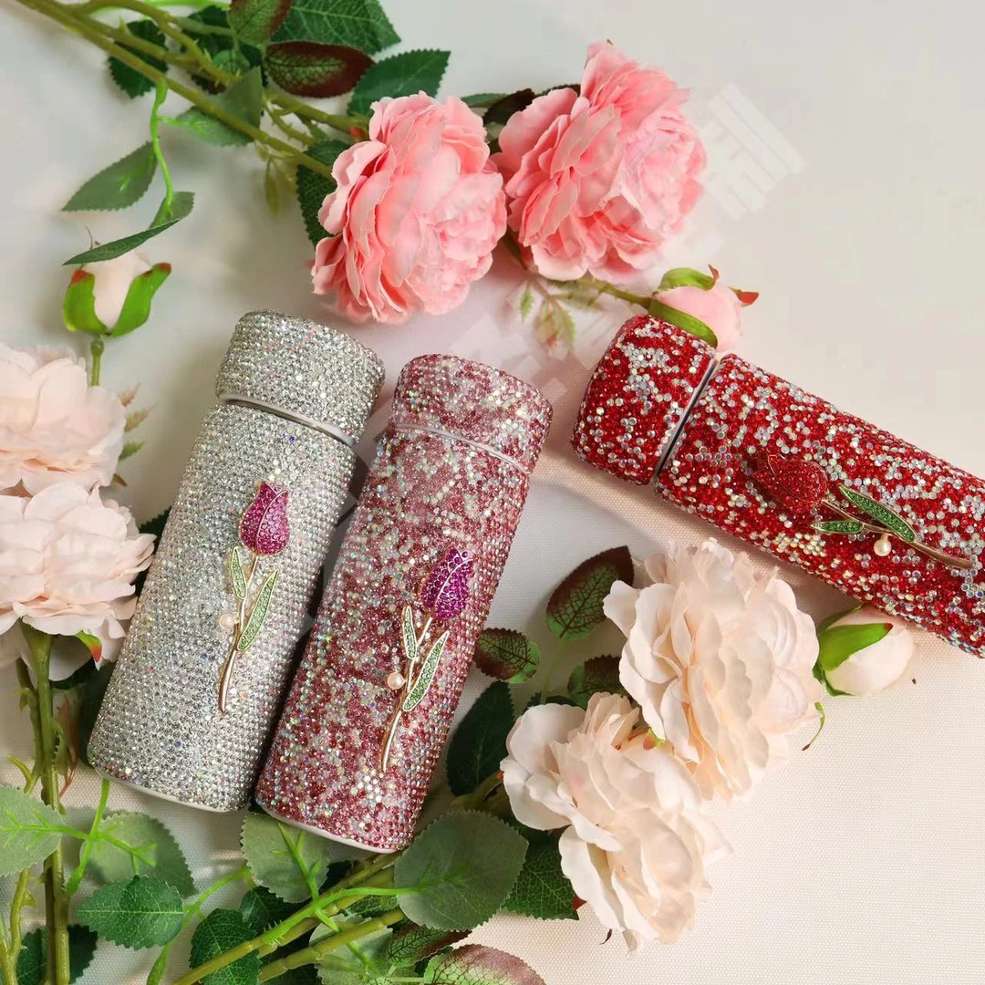 《艺朵朵》满钻郁金香口袋保温杯便携小巧304不锈钢车载直身杯创意