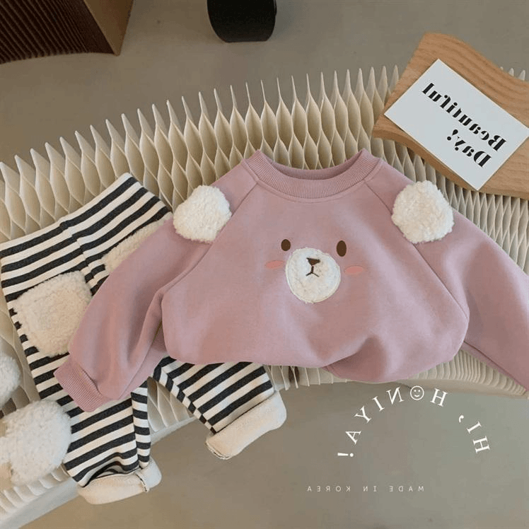 宝秋冬款小熊卫衣套装女童冬装加绒加厚上衣裤子两件套儿童装Z20