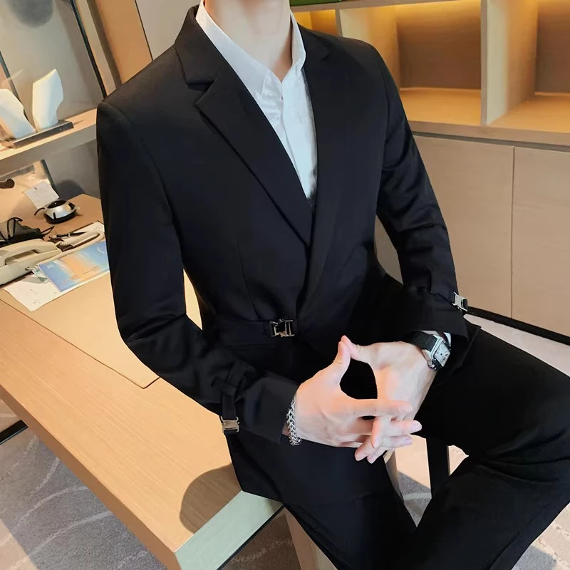 秋装潮流个性小西装外套男士白色修身百搭西服青年商务休闲单西