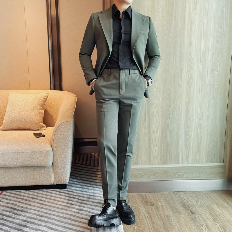 两件套西装男秋冬款西服韩版修身休闲外套男士经典版型直筒西装裤