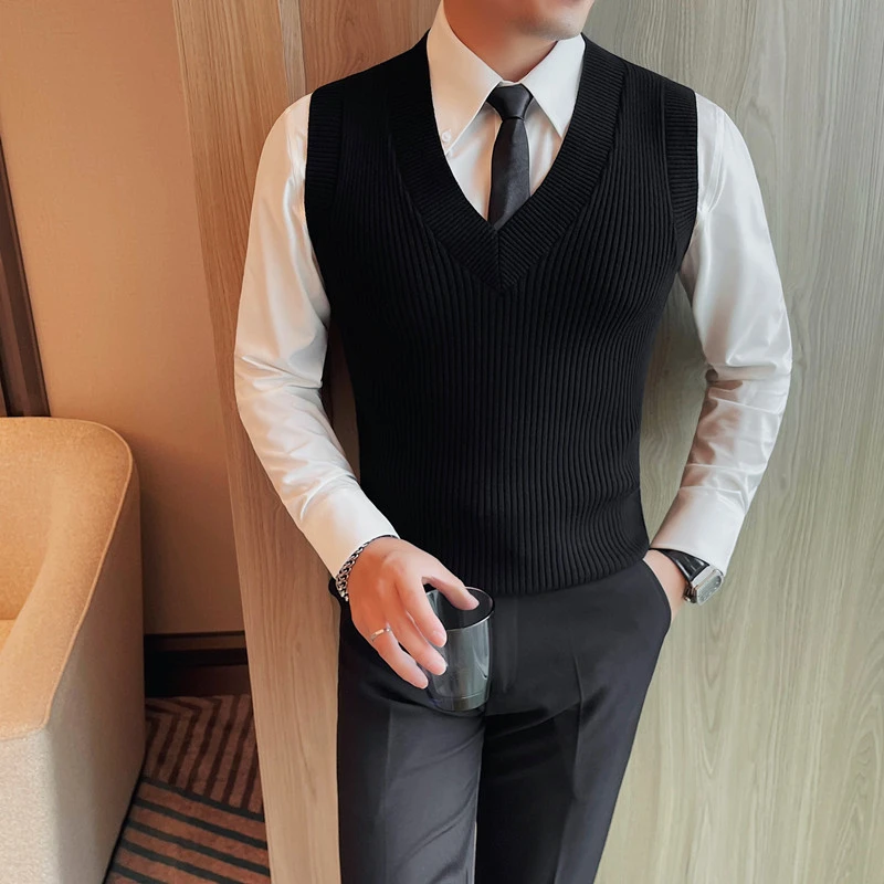 内搭针织衫男士休闲潮流修身无袖毛衣韩版秋冬新款打底背心上衣