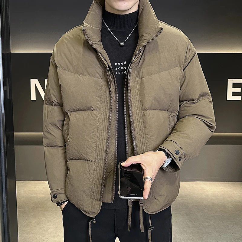 男士假两件羽绒服冬季2024新款设计感时尚潮流短款加厚白鸭绒外套